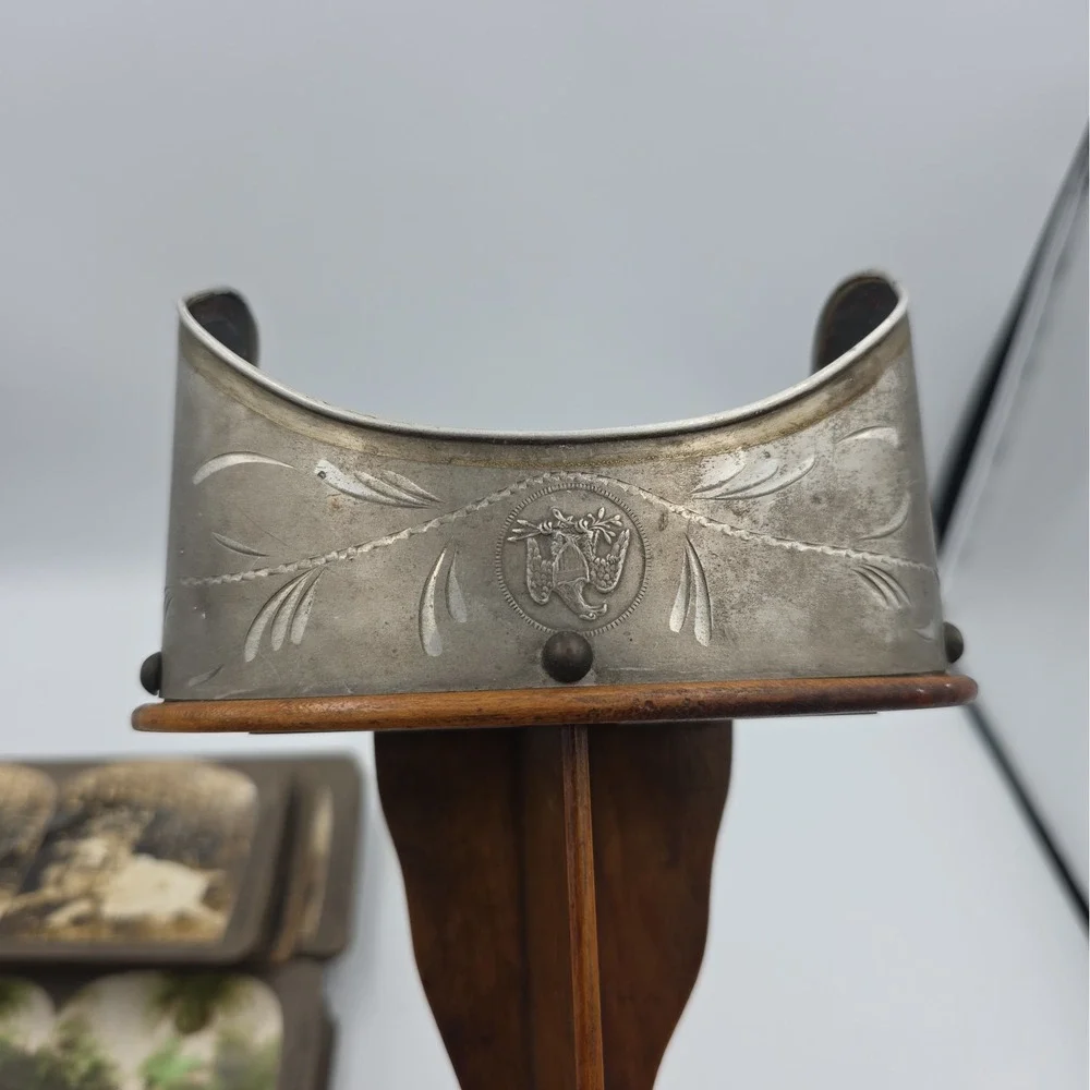 Antique Underwood Stereoscope Viewer Metal Wood and 60 Stereoview Sepia Cards